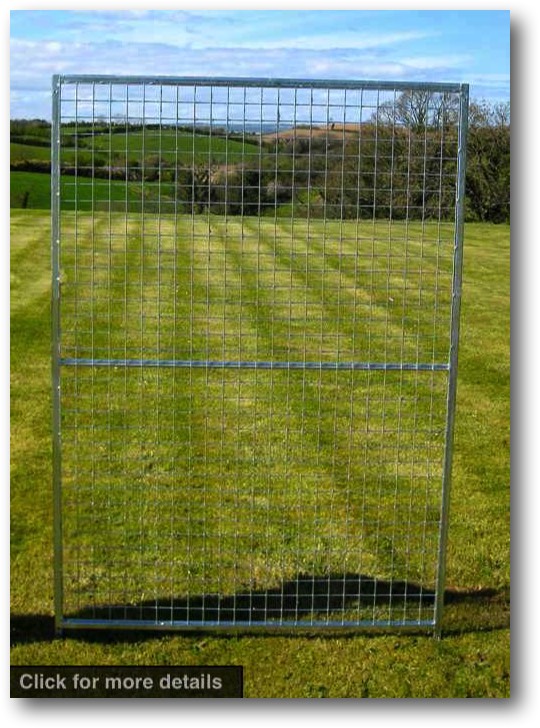 Standard Panel. 1.25m wide x 1.8m high (approx. 4ft wide x 6ft high). Sturdy construction using 25x25mm box section framing covered with 50x50x3mm weldmesh. Hot dip galvanised for lifetime rust protection. Bottom of panels are raised off the ground to stop bacterial growth and to ease cleaning.  Can be easily erected with no special tools or skills required. Bolts included.